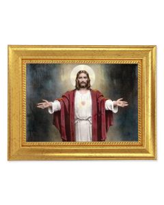 6 3/4" X 8 3/4" Gold Leaf Finish Frame with 5" X 7" Chambers: Welcoming Jesus Textured Art
