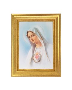 6 3/4" X 8 3/4" Gold Leaf Finish Frame with 5" X 7" Immaculate Heart of Mary Textured Art
