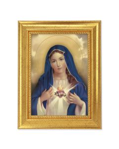 6 3/4" X 8 3/4"Gold Leaf Frame with a 5" x 7" Immaculate Heart of Mary Textured Artwork