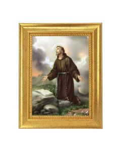 6 3/4" x 8 3/4" Gold Leaf Finish Frame with 5" x 7" St. Francis of Assisi Textured Artwork