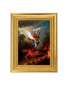 6 3/4" X 8 3/4"Gold Leaf Frame with Archangel St. Michael Defeating the Dragon 5 x 7 Textured Art