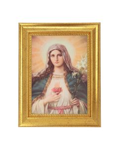 6 3/4" X 8 3/4" Gold Leaf Finish Frame with Immaculate Heart of Mary Textured Art