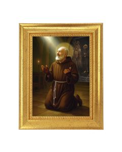 6 3/4" x 8 3/4" Gold Leaf Finish Frame with 5" x 7" St. Pio At Prayer Textured Artwork
