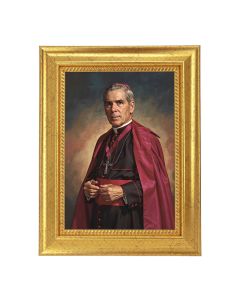 6 3/4" X 8 3/4" Gold Leaf Frame with a 5" x 7" Archbishop Fulton Sheen (Bust) Textured Artwork