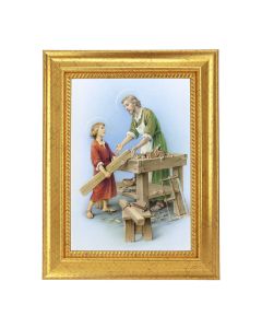 6 3/4" x 8 3/4" Gold Leaf Finish Frame with 5" x 7" St. Joseph The Worker Textured Artwork