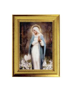 6 3/4" X 8 3/4" Gold Leaf Finish Frame with 5" X 7" Chambers: Our Lady Among the Lilies Textured Art