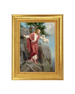 6 3/4" x 8 3/4" Gold Leaf Finish Frame with 5" x 7" Chambers: Christ and the Lost Lamb Textured Artwork