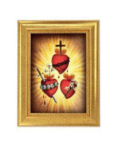 6 3/4" X 8 3/4"Gold Leaf Frame with a 5" x 7" J.M.J. Holy Family Textured Artwork