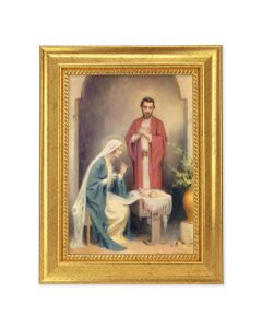 6 3/4" x 8 3/4" Gold Leaf Finish Frame with 5" x 7" Chambers: Holy Family of Nazareth Textured Artwork