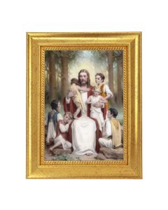 6 3/4" X 8 3/4" Gold Leaf Finish Frame with 5" X 7" Chambers: Jesus with Children Textured Art