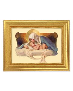 6 3/4" x 8 3/4" Gold Leaf Finish Frame with 5" x 7"  Chambers: Mary Model of all Mothers Textured Artwork