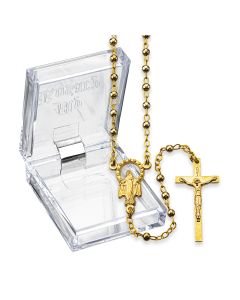 Round Gold Finished Metal Bead Rosary, Boxed
