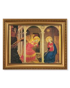 15 1/2" x 19 1/2" Antique Gold Leaf Beveled Frame with Bead Inlay and 12" x 16" Angelico: The Annunciation Textured Art
