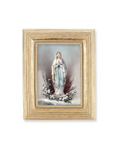 3 3/4" x 4 1/2" Gold Frame with a Our Lady of Lourdes Print-P65