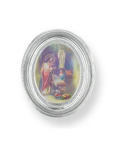 3 1/2" x 4 1/2" Silver Oval Frame with a First Communion Boy Print-P65