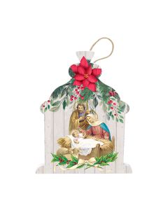 6" x 4 ½" Fine Wooden Holy Family Christmas Ornament