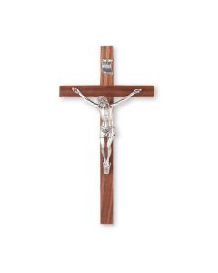 10" Walnut Wood Crucifix with Antiqued Fine Pewter Corpus