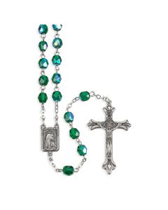 Emerald Glass Bead Rosary with Deluxe Center and Crucifix