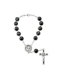 St. Benedict Black Glass Bead Auto Rosary
