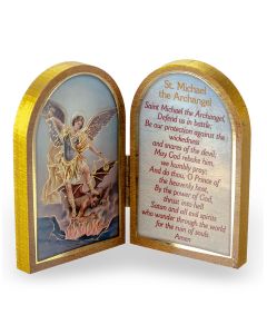 St. Michael Standing Natural Wood Diptych