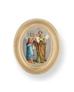 3 1/2" x 4 1/2" Gold Oval Frame with a Holy Family Print-P65
