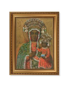 15 1/2" x 19 1/2" Antique Gold Leaf Beveled Frame with Bead Inlay and 12" x 16" Our Lady of Czestochowa Textured Art