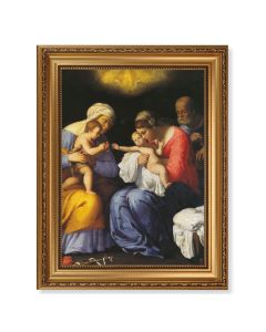 15 1/2" x 19 1/2" Antique Gold Leaf Beveled Frame with Bead Inlay and 12" x 16" Saint Anne, John the Baptist and the Holy Family Textured Art