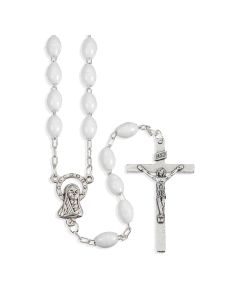 White Plastic Oval Bead Rosary