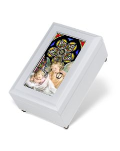 White Guardian Angel with Lantern Stained Glass Music Box