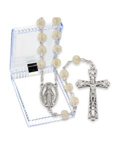 6mm Crystal Candied Textured Acrylic Bead Rosary, Boxed-P65