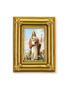 Gold Frame with Fleur de lis Corners and a Good Shepherd Print-P65