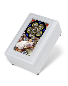 White Baptism Stained Glass Music Box