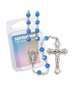 6mm September Sapphire Glass Aurora Borealis Birthstone Rosary