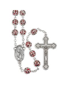 Filigree Capped Ruby Bead Rosary
