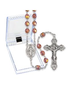 Bronze Alabaster Luster Glass Bead Rosary, Boxed