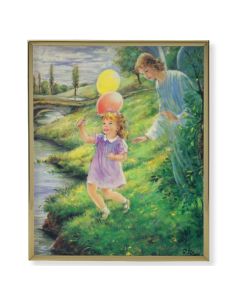 8" x 10" Gold Plaque Frame with a Blanc: Guardian Angel with Girl Print