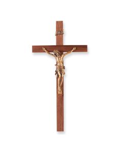 10" Walnut Wood Cross with a Museum Gold Finish Corpus