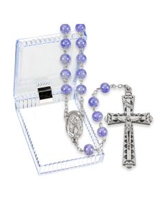6mm Violet/Blue Marbleized Rosary with Center and Crucifix, Boxed