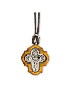3/4" Four Way Medal Inlay Olive Wood Cruciform on a 27" Cord