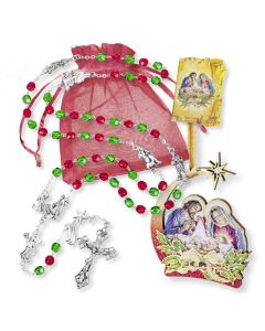 6mm Christmas Rosary with Holy Family Ornament in Organza Bag
