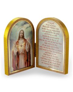 Sacred Heart of Jesus Standing Natural Wood Diptych