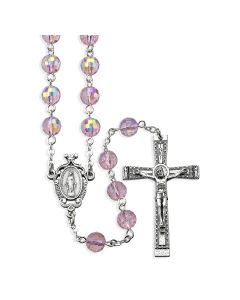 Pink Faceted Crystal Bead Rosary, Boxed