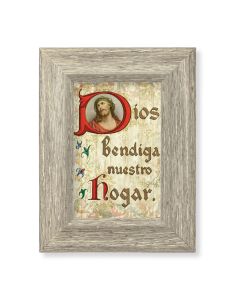 6 1/2" x 8 1/2" Grey Weathered Frame with God Bless Our Home in Spanish Artwork on Wood Plaque