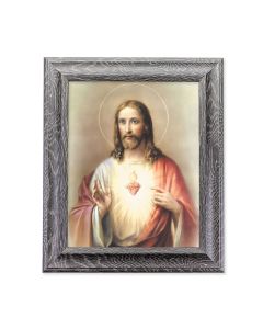 10 1/2" x 12 1/2" Grey Oak Finish Frame with an 8" x 10" Sacred Heart of Jesus Print