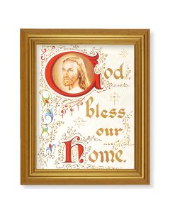 10" x 12" Gold Leaf Finish Beveled Frame with 8" x 10" God Bless our Home Textured Art