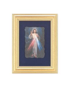 5" x 6.5" Gold Leaf Frame with 2.5" x 3.25" Divine Mercy Fresco Print Mounted on Blue Velvet Lining