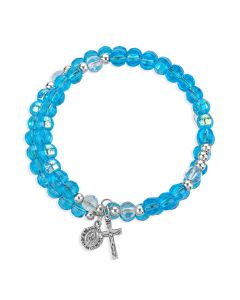 Aqua Aurora Borealis Bead 5-Decade Spiral Wrap Rosary Bracelet