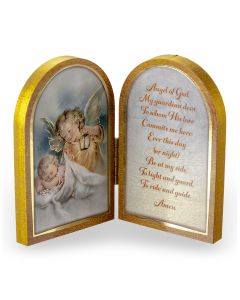 Guardian Angel with Latern Standing Natural Wood Diptych