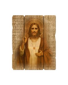 11 1/4" x 14" Sacred Heart of Jesus Large Vintage Wooden Plaque