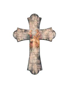 Holy Family 10" Laser Cut Wood Vintage Cross